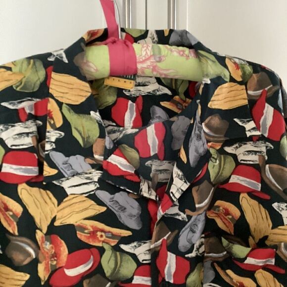 Oleg Cassini Silks Womens Sz XL Button Down Shirt Hats 100% Silk Vintage 90s - Picture 2 of 8